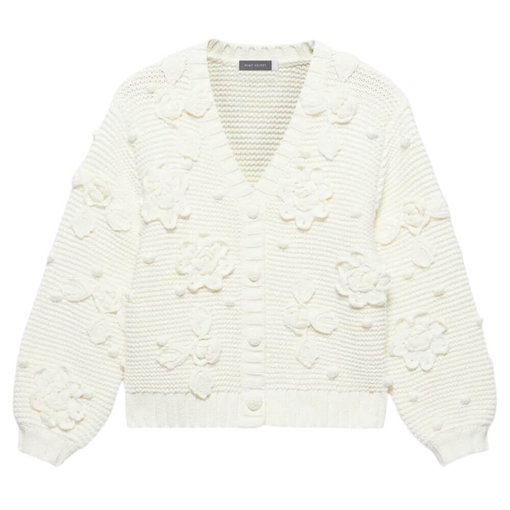 Mint Velvet Cream Applique Flower Cardigan